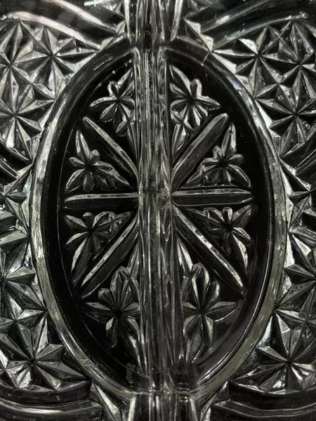 Vintage Anchor Hocking Stars & Bars Divided Relish Dish 10" Clear Glass