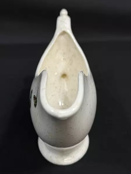 Ceramic Speckled Footed Gravy Boat White with Multicolor Butterfly Decals