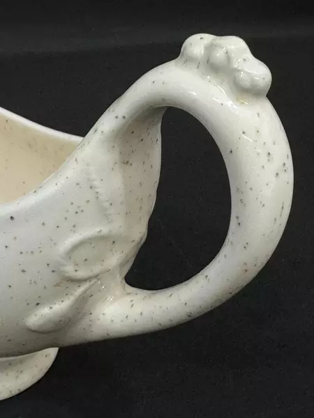 Ceramic Speckled Footed Gravy Boat White with Multicolor Butterfly Decals