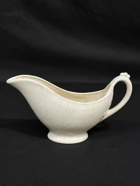 Ceramic Speckled Footed Gravy Boat White with Multicolor Butterfly Decals