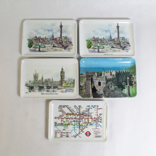 Lot of 5 Melamaster Melamine Platters Great Britain Landmarks Souvenir Preowned