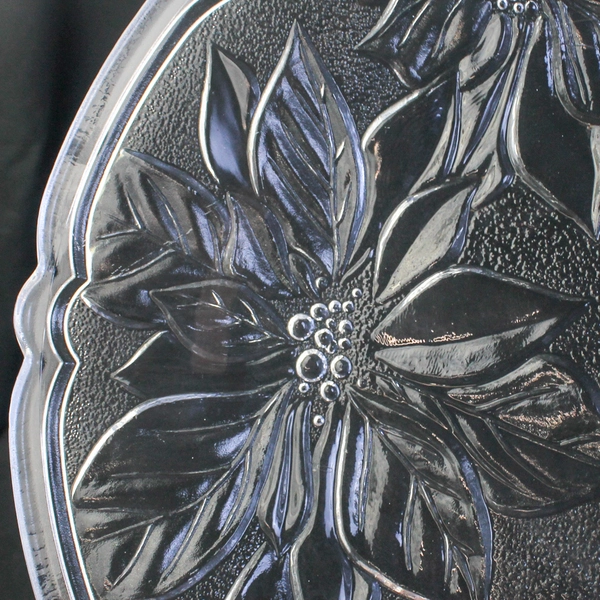 Clear Etched Glass Christmas Serving Platter 13" Poinsettia Pine Cones