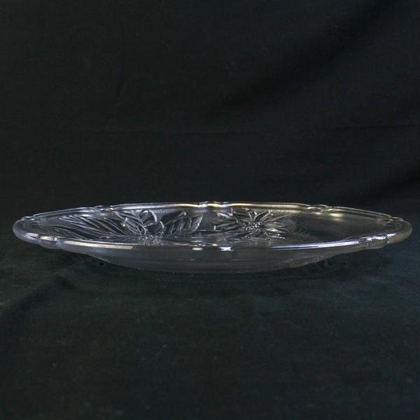 Clear Etched Glass Christmas Serving Platter 13" Poinsettia Pine Cones