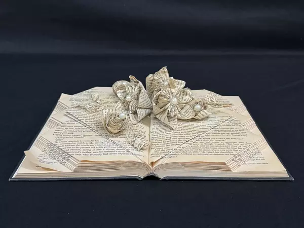 Handcrafted Folded Book Art Sculpture 3D Butterflies Flowers "The Alibi"