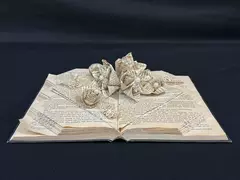 Handcrafted Folded Book Art Sculpture 3D Butterflies Flowers "The Alibi"