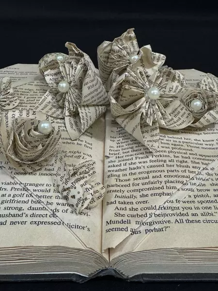Handcrafted Folded Book Art Sculpture 3D Butterflies Flowers "The Alibi"