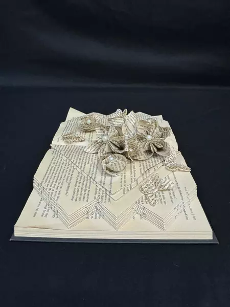 Handcrafted Folded Book Art Sculpture 3D Butterflies Flowers "The Alibi"