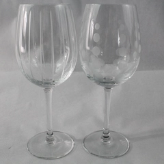 Lot of 2 Frosted Stemmed Wine Glasses 9" Tall Circles & Stripes Design