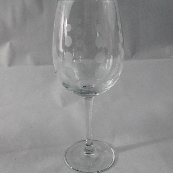 Lot of 2 Frosted Stemmed Wine Glasses 9" Tall Circles & Stripes Design