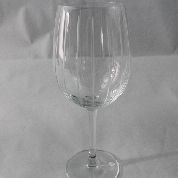 Lot of 2 Frosted Stemmed Wine Glasses 9" Tall Circles & Stripes Design