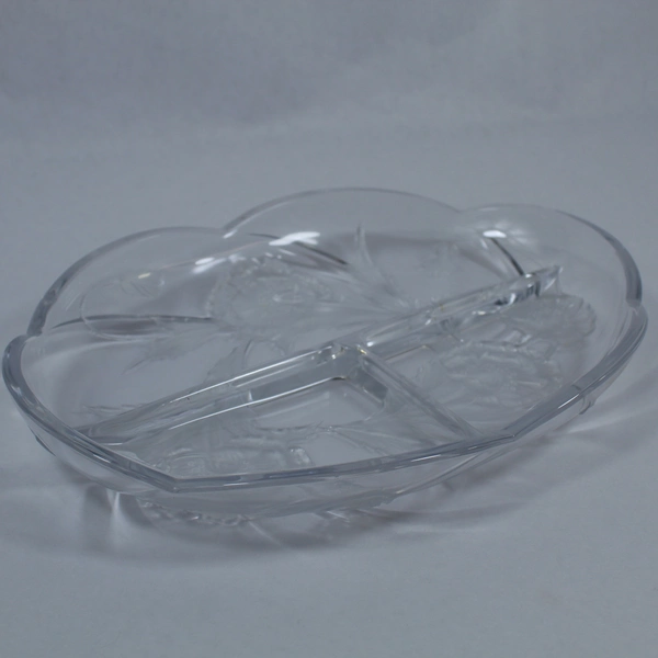 Mikasa Floral Glass Divided Platter 3 Sections Scalloped Edge 11.5"