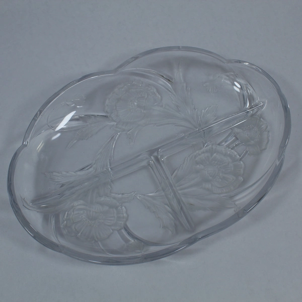 Mikasa Floral Glass Divided Platter 3 Sections Scalloped Edge 11.5"