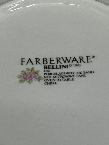 Lot of 6 Farberware Bellini Floral 9" Large Rim Bowls Porcelain Gold Trim