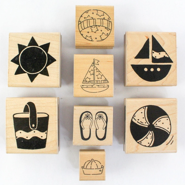 Lot of 8 Beach Rubber Stamps Sun Sailboat Flip Flops Bucket Crafting