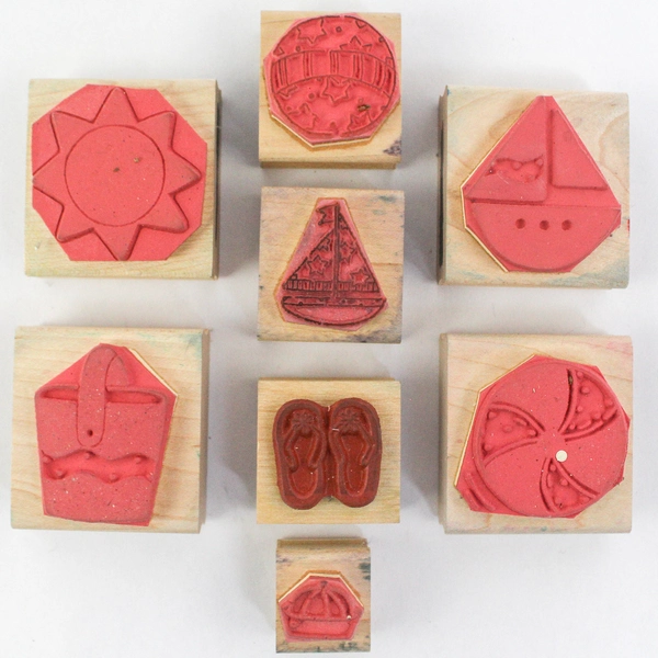 Lot of 8 Beach Rubber Stamps Sun Sailboat Flip Flops Bucket Crafting
