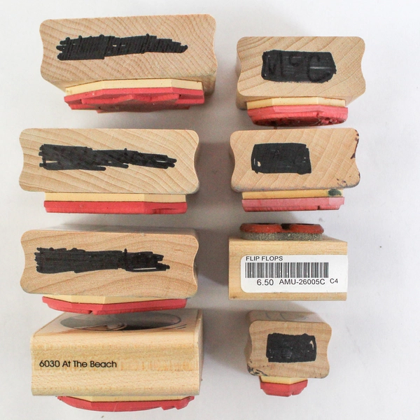 Lot of 8 Beach Rubber Stamps Sun Sailboat Flip Flops Bucket Crafting