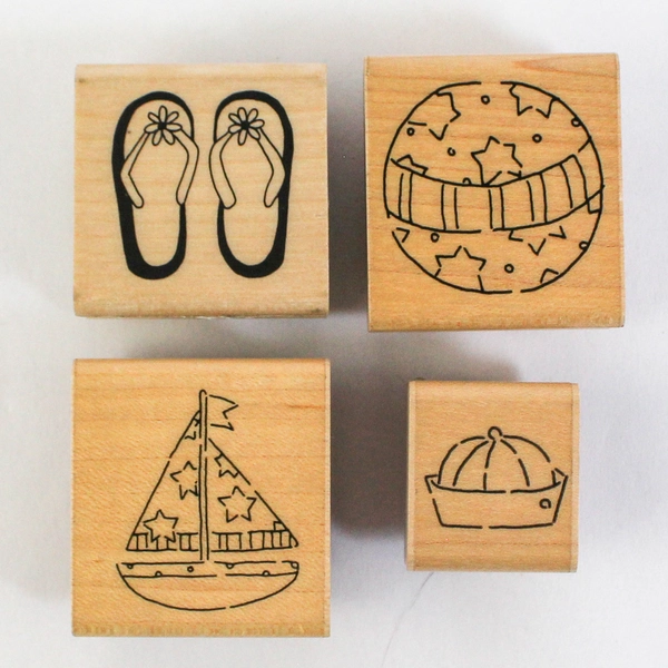 Lot of 8 Beach Rubber Stamps Sun Sailboat Flip Flops Bucket Crafting