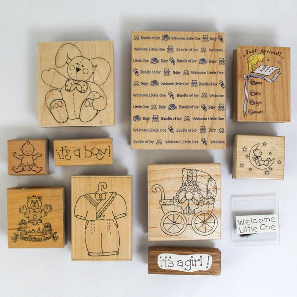 Lot of 11 Baby-Themed Mounted Rubber Stamps JRL Craft & Hero Arts