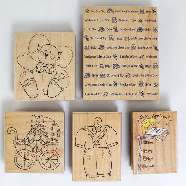 Lot of 11 Baby-Themed Mounted Rubber Stamps JRL Craft & Hero Arts