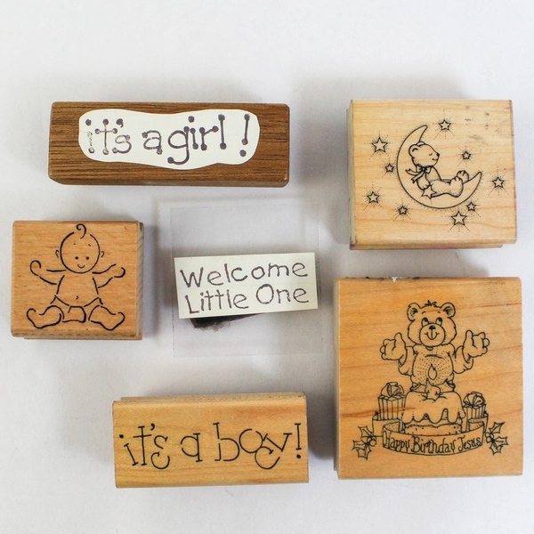 Lot of 11 Baby-Themed Mounted Rubber Stamps JRL Craft & Hero Arts
