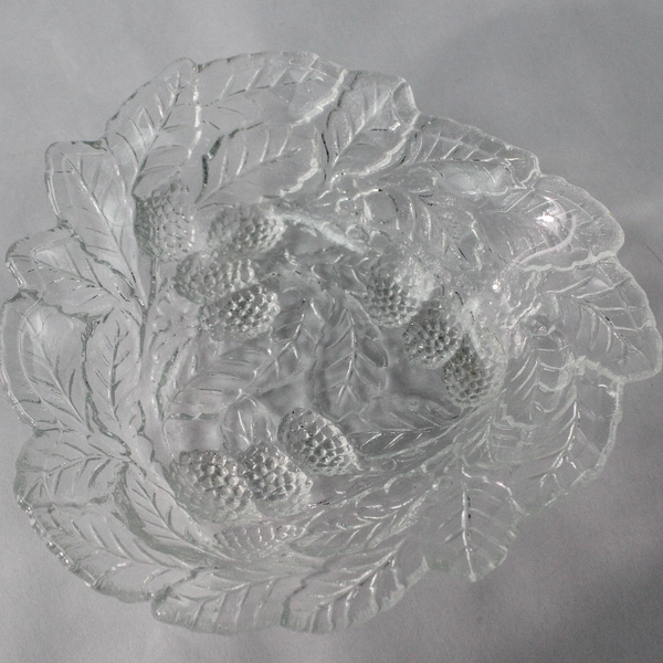 Vintage Indiana Glass Clear Loganberry Candy Dish Bowl 7" Leaves Berries