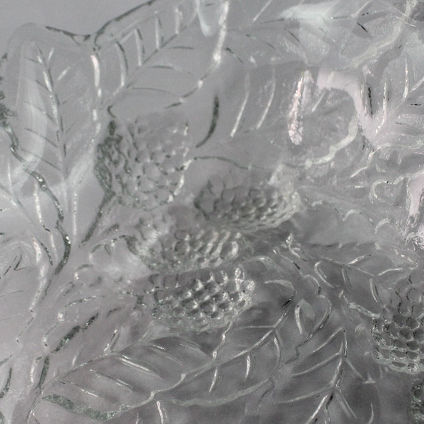 Vintage Indiana Glass Clear Loganberry Candy Dish Bowl 7" Leaves Berries