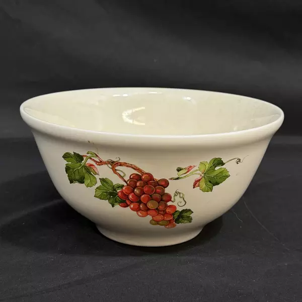 1984 Teleflora Ceramic Bowl 8.25" White Orange Grape Cluster Vintage Serveware