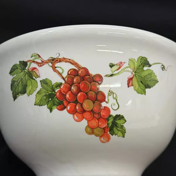 1984 Teleflora Ceramic Bowl 8.25" White Orange Grape Cluster Vintage Serveware