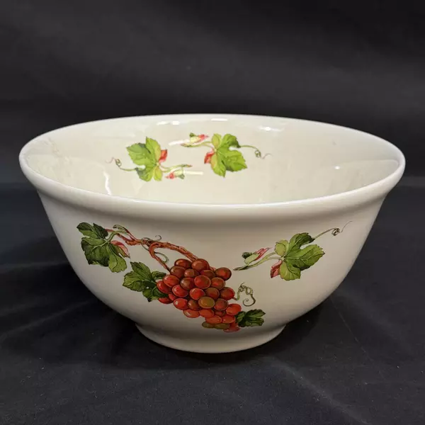 1984 Teleflora Ceramic Bowl 8.25" White Orange Grape Cluster Vintage Serveware