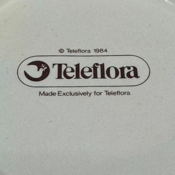 1984 Teleflora Ceramic Bowl 8.25" White Orange Grape Cluster Vintage Serveware