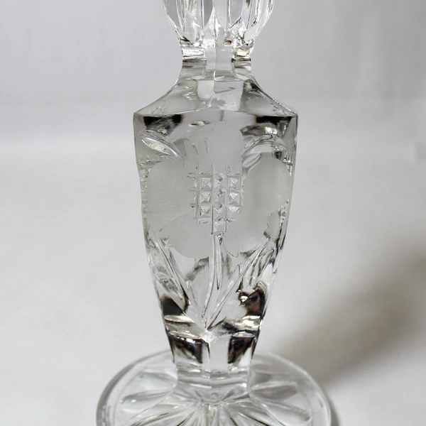 Set of 2 Clear Heavy Glass 7" Taper Candle Sticks Floral Design Home Decor