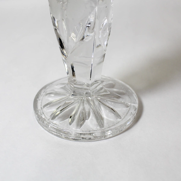 Set of 2 Clear Heavy Glass 7" Taper Candle Sticks Floral Design Home Decor