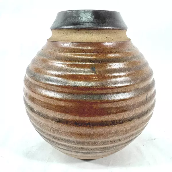 Signed Beehive Ceramic Vase Brown 7.25" Decorative Pottery Planter Home Decor