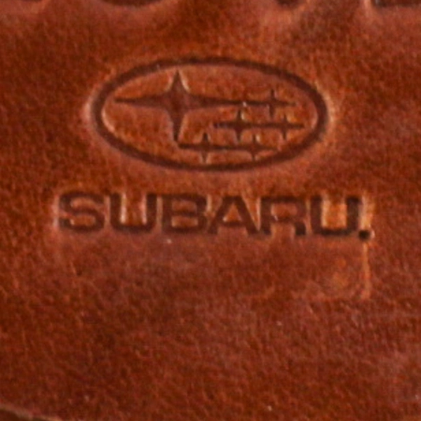 Set of 4 Subaru Round Brown Leather Love Tree Coasters 4" Diameter Pre-Owned