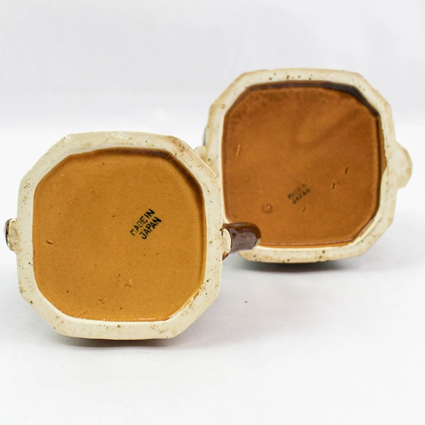 Vintage Japan Windmill Teapot & Sugar Bowl Set Brown Green Decor Pre-Owned