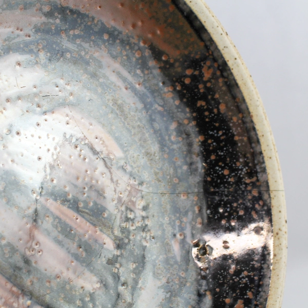 Vintage Mid Century Ceramic Glazed Dish with Lid Brown Black Stripes Cracks