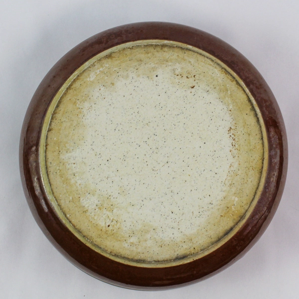 Vintage Mid Century Ceramic Glazed Dish with Lid Brown Black Stripes Cracks