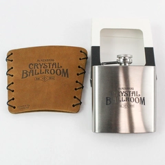McMenamins Crystal Ballroom 6 oz Stainless Steel Flask with Leather Holder