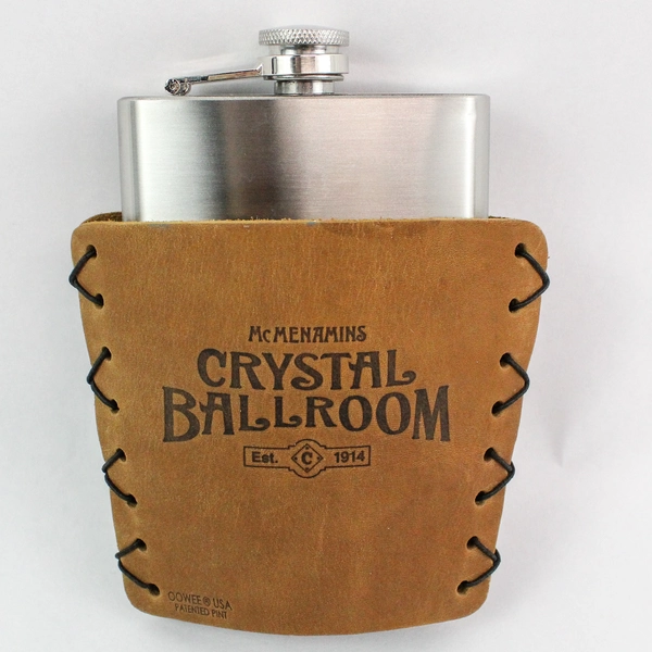 McMenamins Crystal Ballroom 6 oz Stainless Steel Flask with Leather Holder