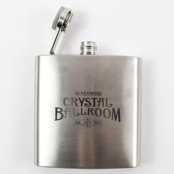 McMenamins Crystal Ballroom 6 oz Stainless Steel Flask with Leather Holder