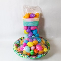 Easter Lot Large Serving Bowl & 86 Plastic Eggs Holiday Decor Collectible