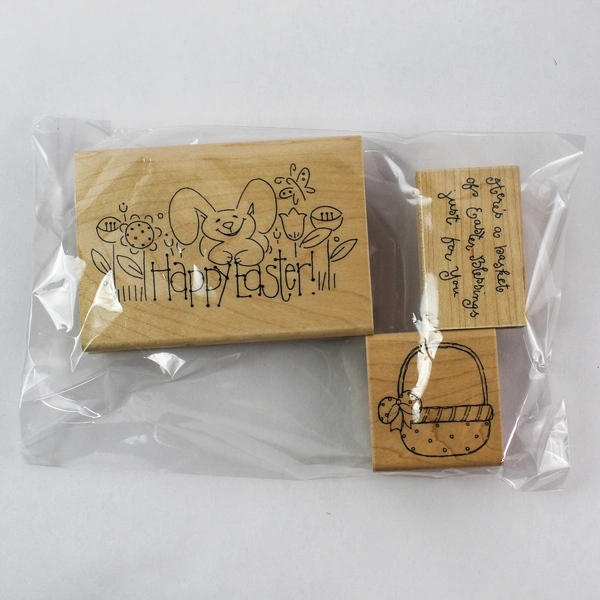 Easter Decor Lot Basket Egg Candle & 3 Rubber Stamps Holiday Crafts