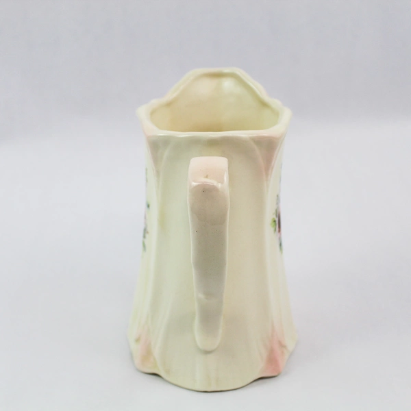 Vintage JBL Porcelain Pitcher 6" Tall Pink Roses Blue Flowers Handle Spout