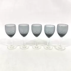 Lot of 5 Smoky Gray Cordial Glasses 4 Inch Tall Vintage Drinkware Set