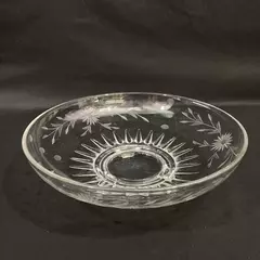 Vintage 12" Footed Glass Bowl Etched Daisy Dot Pattern Sunburst Center