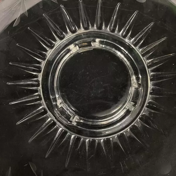 Vintage 12" Footed Glass Bowl Etched Daisy Dot Pattern Sunburst Center