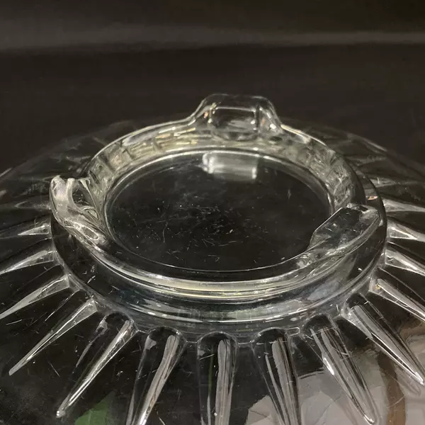 Vintage 12" Footed Glass Bowl Etched Daisy Dot Pattern Sunburst Center