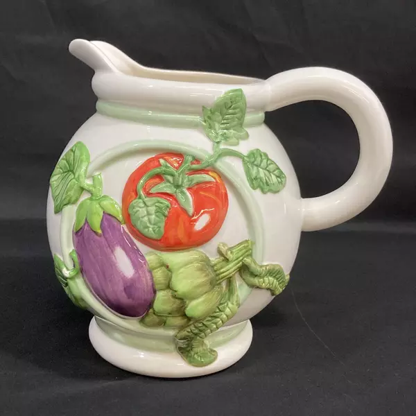 1996 Clay Art Italian Harvest Hand Painted Ceramic Pitcher Jug Preowned
