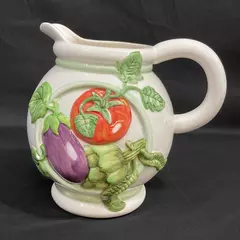 1996 Clay Art Italian Harvest Hand Painted Ceramic Pitcher Jug Preowned