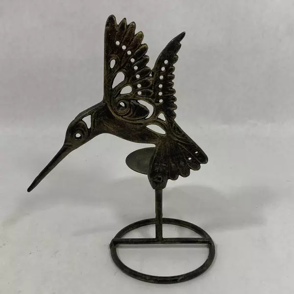 J C Land Bronze Hummingbird Pillar Candle Holder 8.5" Tall Home Decor
